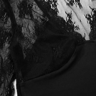 Long sleeve v neck lace hem mesh solid top