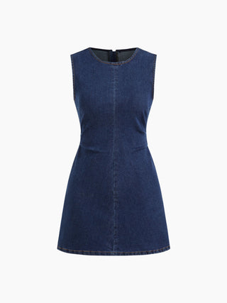 High Stretch Denim Ruched Zipper Mini Dress