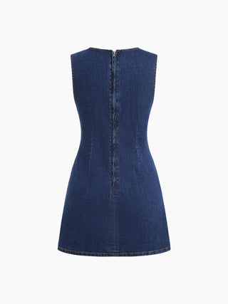 High Stretch Denim Ruched Zipper Mini Dress