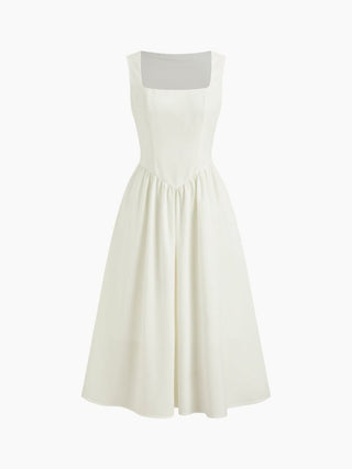 Wedding Wedding Guest Dress wedding guest wedding special occasion dresses Woven Linen-blend Square Neck Ruffle Midi Dress For Vacation