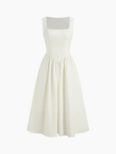 Wedding Wedding Guest Dress wedding guest wedding special occasion dresses Woven Linen-blend Square Neck Ruffle Midi Dress For Vacation