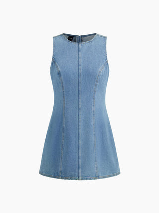 Denim Solid Zipper Sleeveless Mini Dress