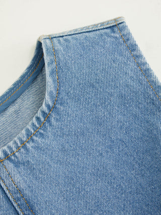 Denim Solid Zipper Sleeveless Mini Dress