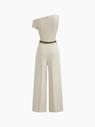 Asymmetrical Neck Ruched Jumpsuit With Belt