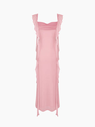 Mesh Ruffle Hem Maxi Dress