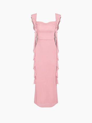 Mesh Ruffle Hem Maxi Dress