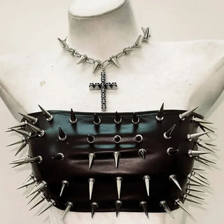 Metal chain rivet applique corset pleated mini skirt set