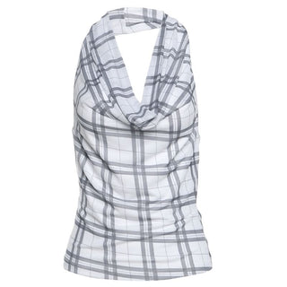 Halter cowl neck plaid backless top