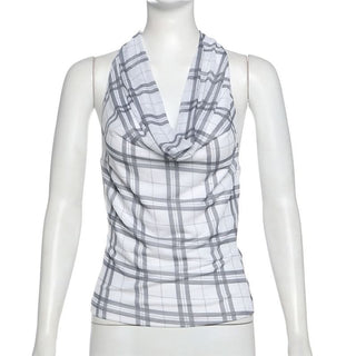 Halter cowl neck plaid backless top