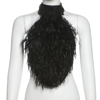 Halter fluffy backless crop top