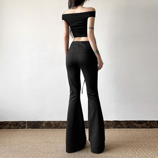 Self tie hollow out medium rise pant