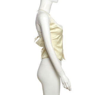 V neck satin cross back self tie cami top