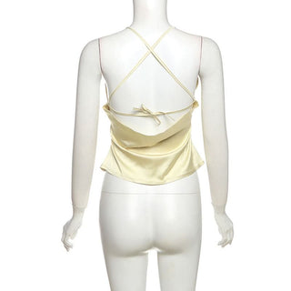 V neck satin cross back self tie cami top