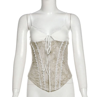 V neck lace hem self tie cami top