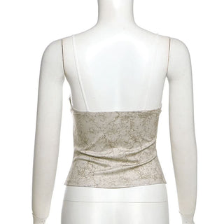 V neck lace hem self tie cami top