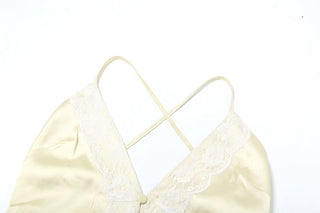 V neck satin cross back self tie cami top