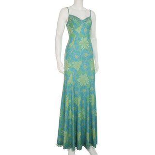 Flower print contrast lace hem cami maxi dress