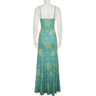 Flower print contrast lace hem cami maxi dress