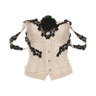 Off shoulder flower applique button top