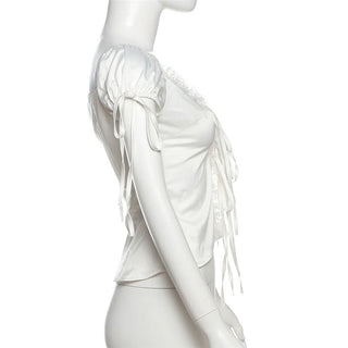 Self tie lace hem ruched top