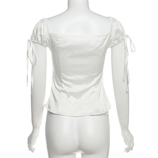 Self tie lace hem ruched top