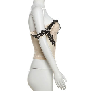 Off shoulder flower applique button top