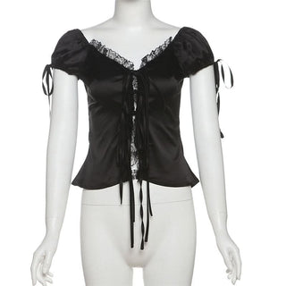 Self tie lace hem ruched top