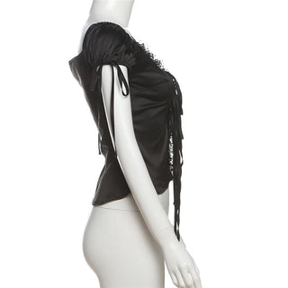 Self tie lace hem ruched top