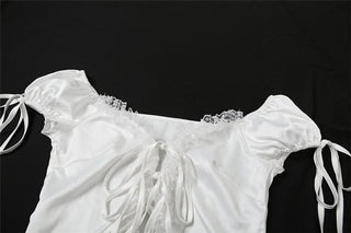 Self tie lace hem ruched top