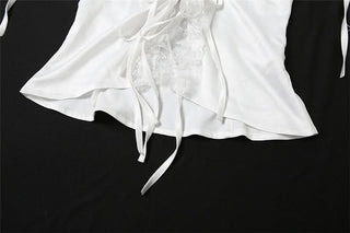 Self tie lace hem ruched top