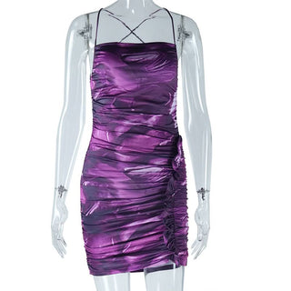 Contrast ruched cross back cami mini dress