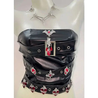 PU leather buckle bat applique tube top