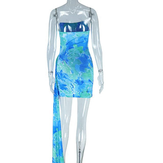 Contrast ruched tube mini dress