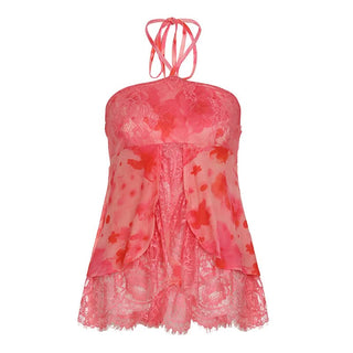 Halter lace hem flower print top