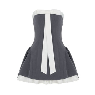 Bowknot ruffle ruched tube mini dress