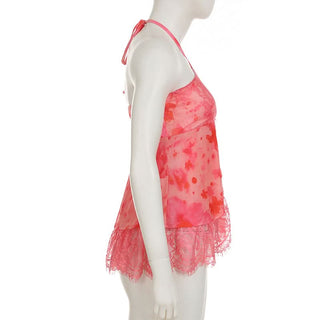 Halter lace hem flower print top