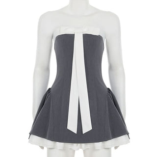 Bowknot ruffle ruched tube mini dress