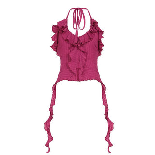 Halter ruffle irregular backless top