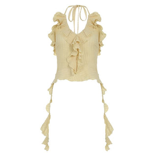 Halter ruffle irregular backless top