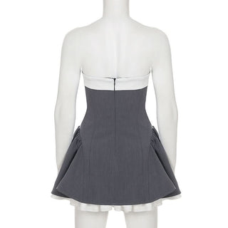 Bowknot ruffle ruched tube mini dress