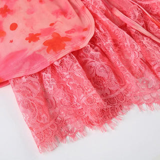 Halter lace hem flower print top