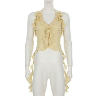 Halter ruffle irregular backless top
