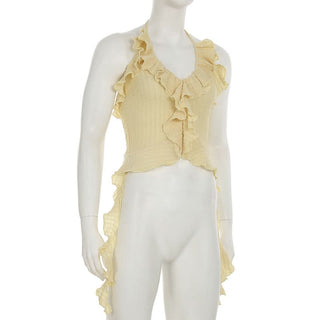 Halter ruffle irregular backless top