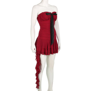 Bowknot ruffle mesh ruched mini dress