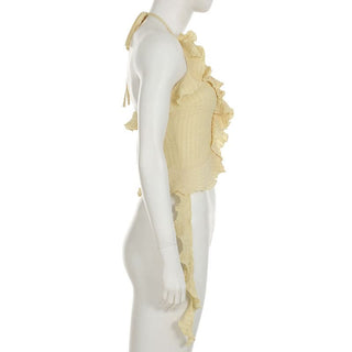Halter ruffle irregular backless top