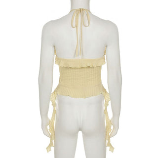 Halter ruffle irregular backless top