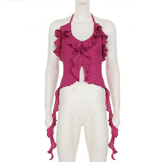 Halter ruffle irregular backless top