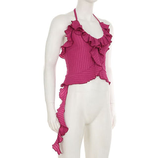 Halter ruffle irregular backless top