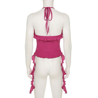 Halter ruffle irregular backless top