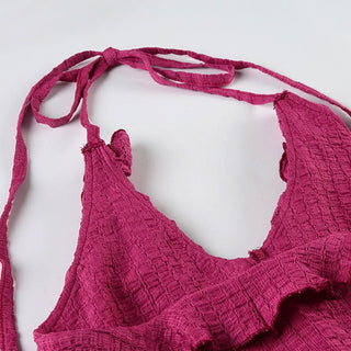 Halter ruffle irregular backless top